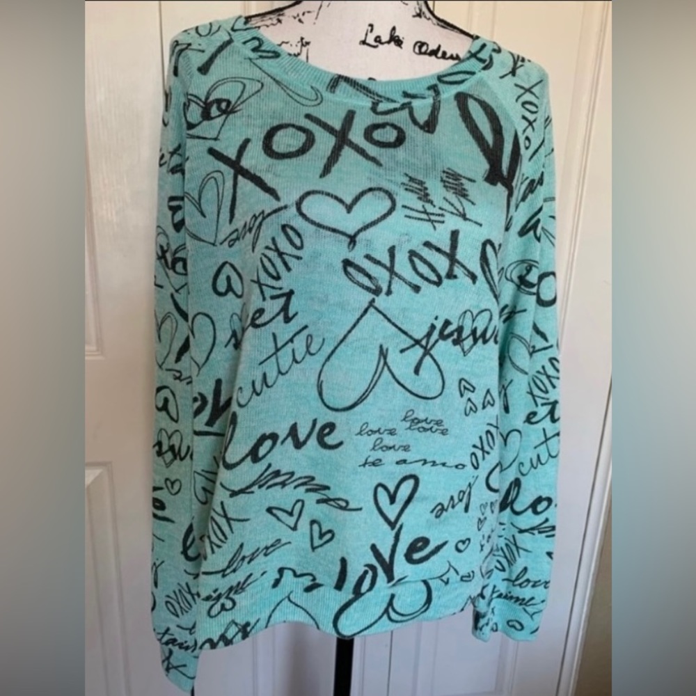 Jerry Leigh Juniors Turquoise Graffiti Sweater